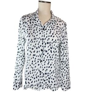 Ecowish Black & White Dalmatian Print Button Up Blouse NWT Animal Print …